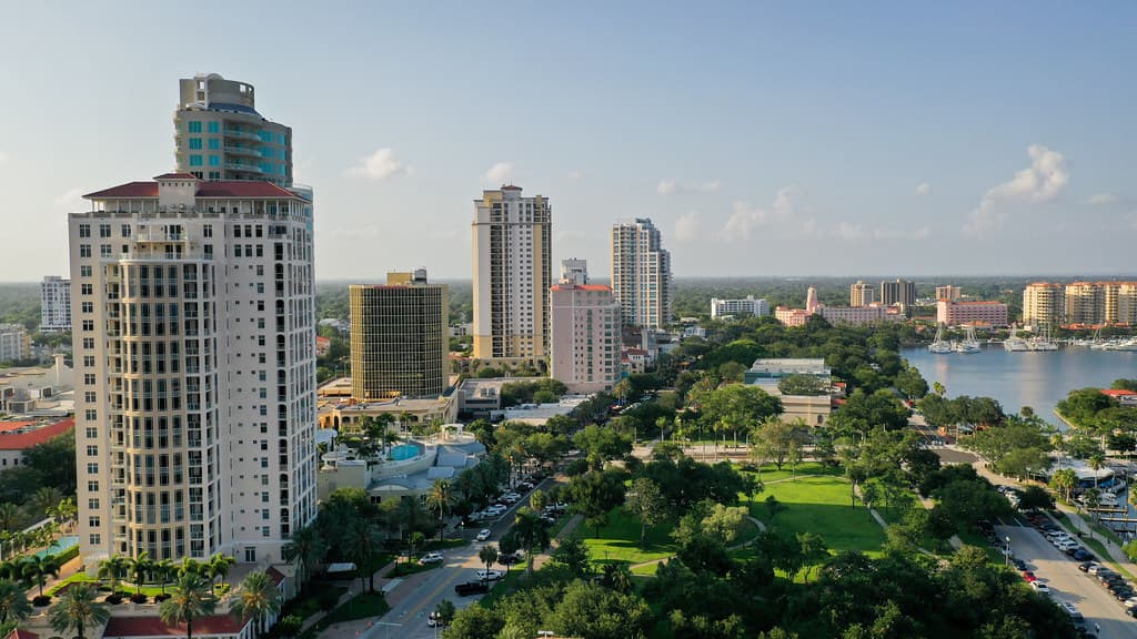 Aerial view of a Florida commercial waterfront